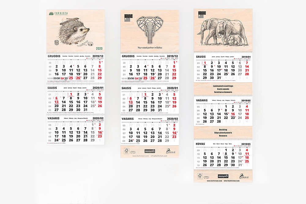 Trijų dalių sieniniai kalendoriai
